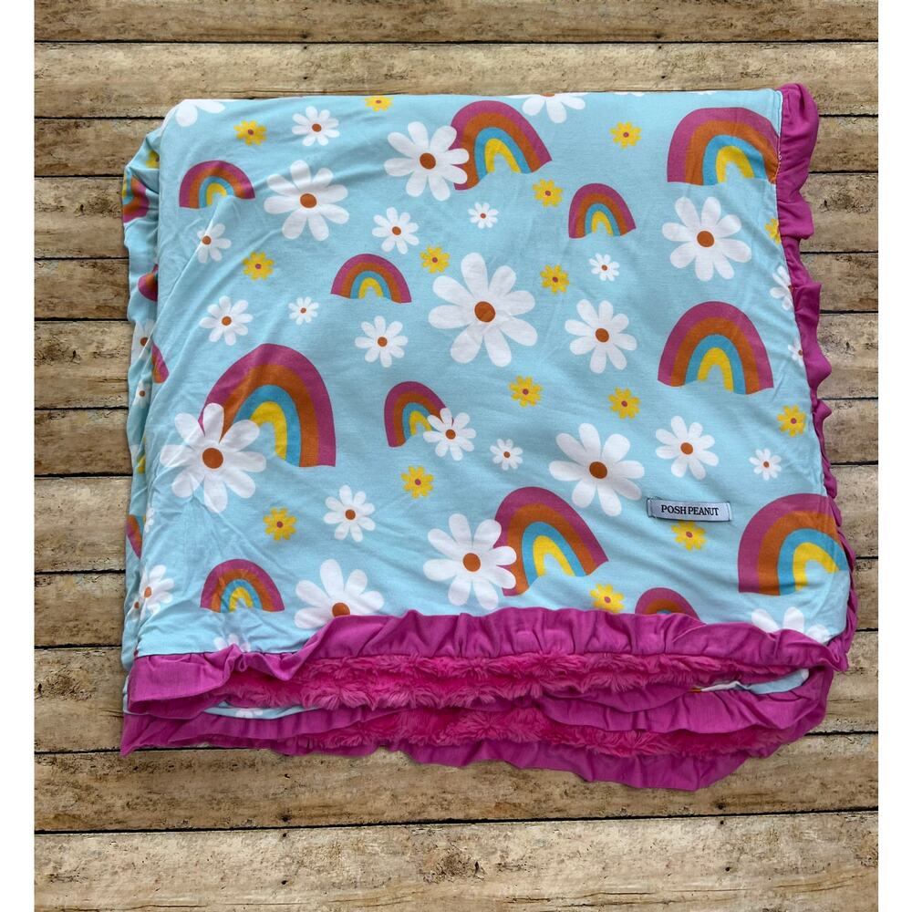 Posh Peanut Dancing Daisies Minky Luxette Bamboo Patoo Blanket 35x35"